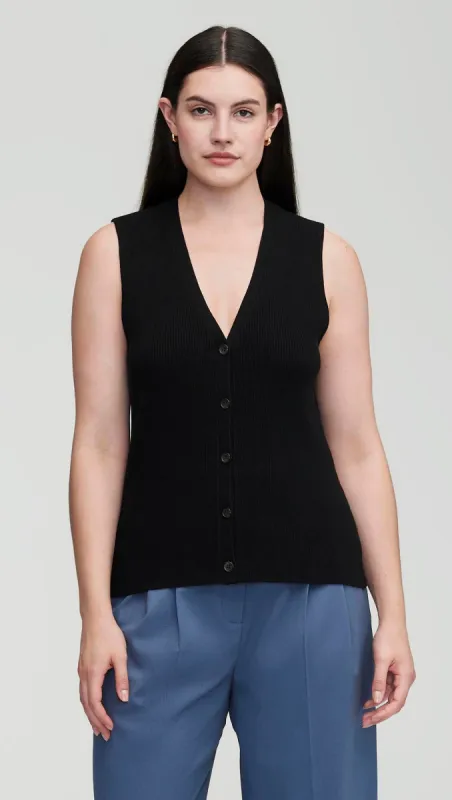 Everyday Knit Rib Waistcoat in Viscose Wool | Black sold by Argent