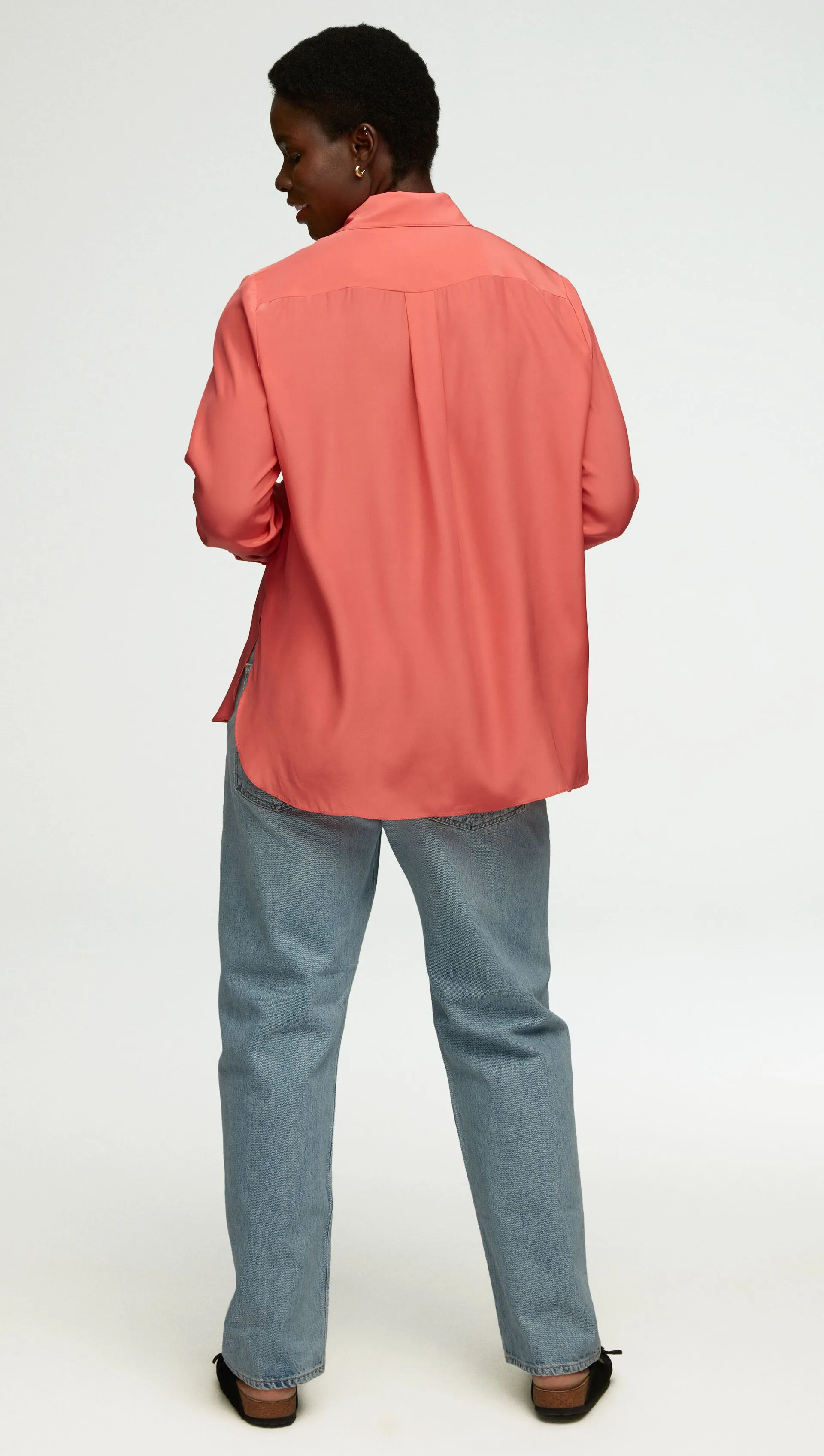 Collared Shirt in Matte-side Silk Charmeuse | Watermelon sold by Argent product image thumbnail 4