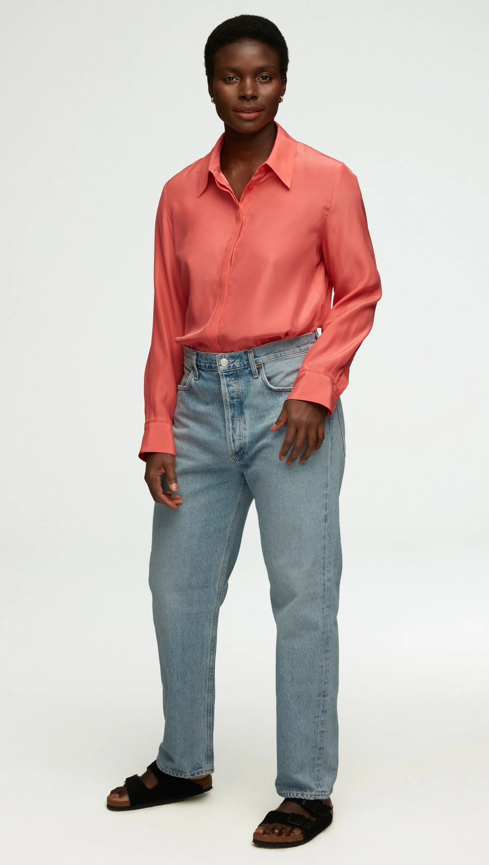 Collared Shirt in Matte-side Silk Charmeuse | Watermelon sold by Argent product image thumbnail 3
