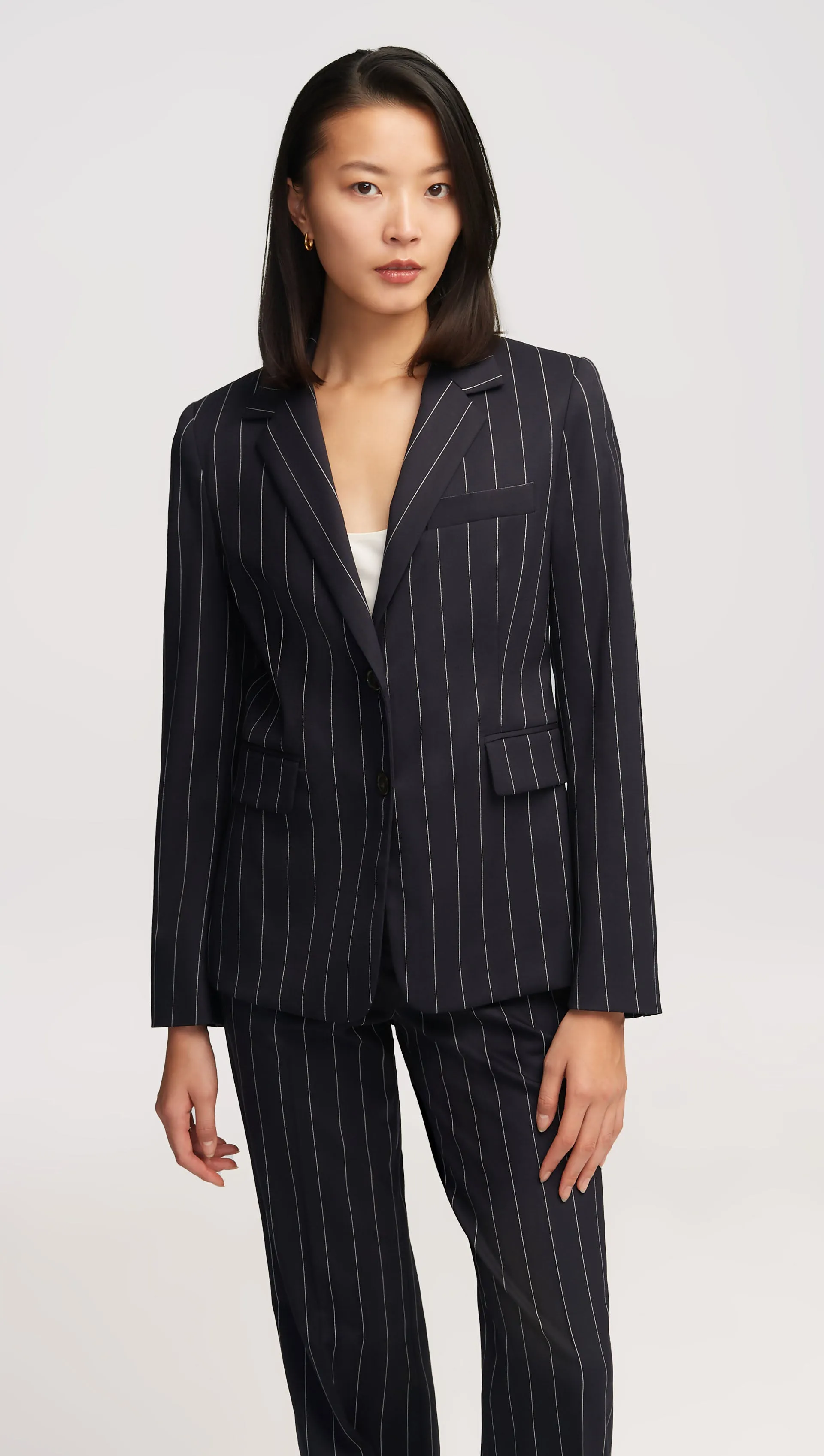 Copain Blazer in Stretch Wool | Navy Pinstripe sold by Argent