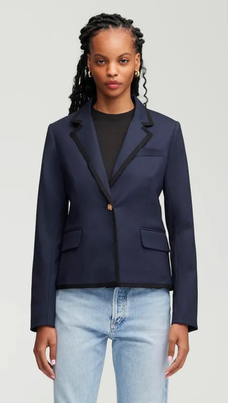 Piped Blazer in Seasonless Wool | Midnight sold by Argent