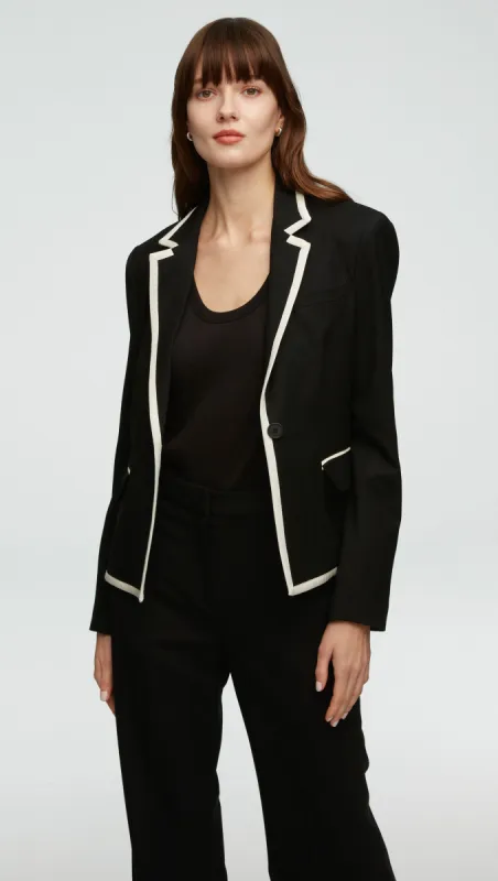 Piped Blazer in Seasonless Wool | Black/Ivory sold by Argent