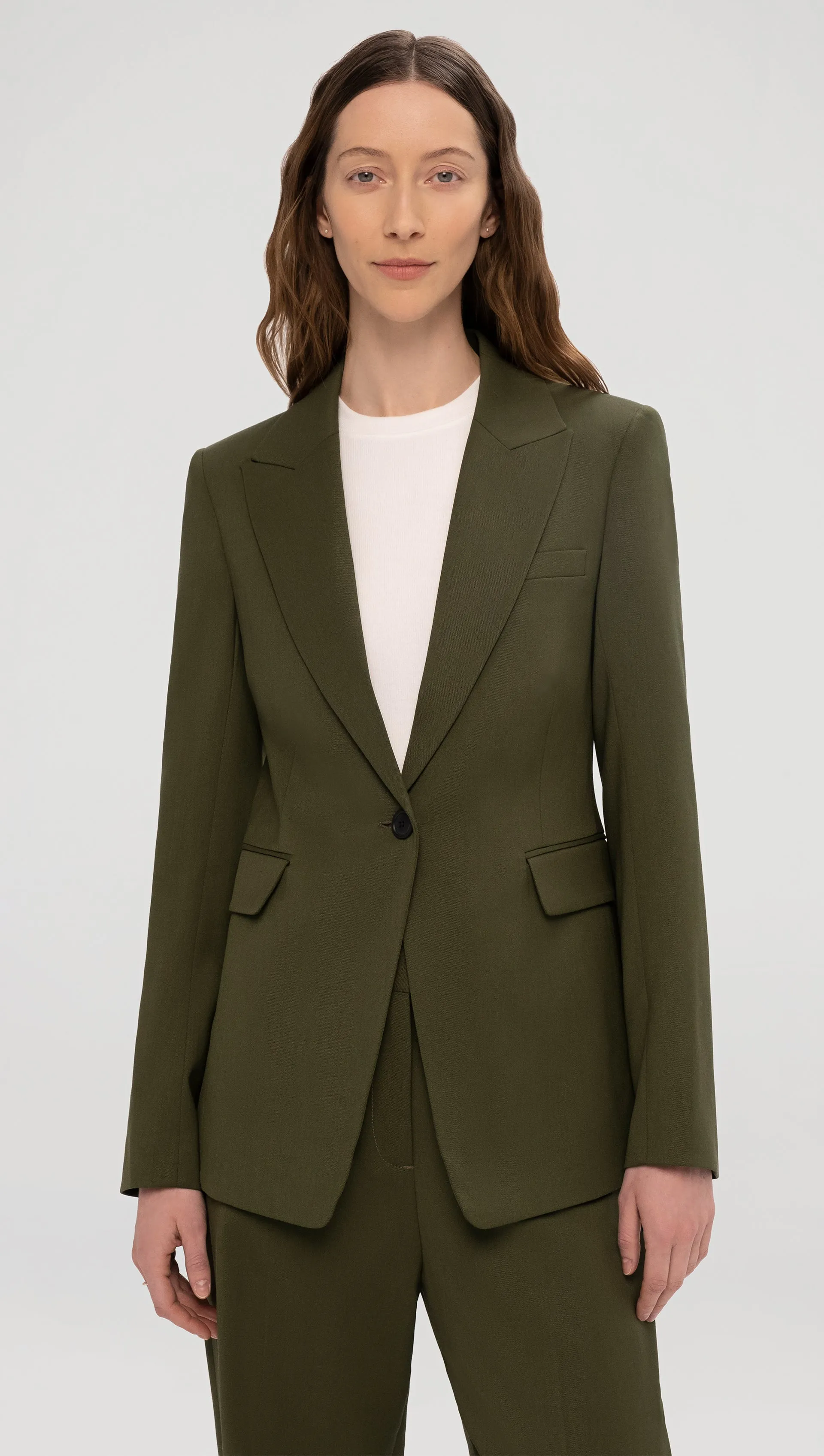 Single Button Blazer in Seasonless Wool | Olive sold by Argent