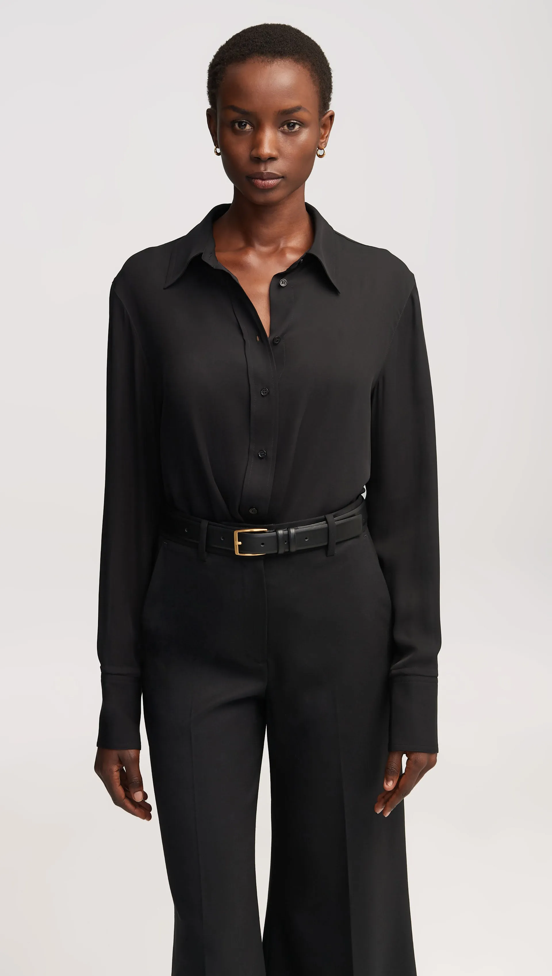Slim Blouse in Double Georgette | Black sold by Argent