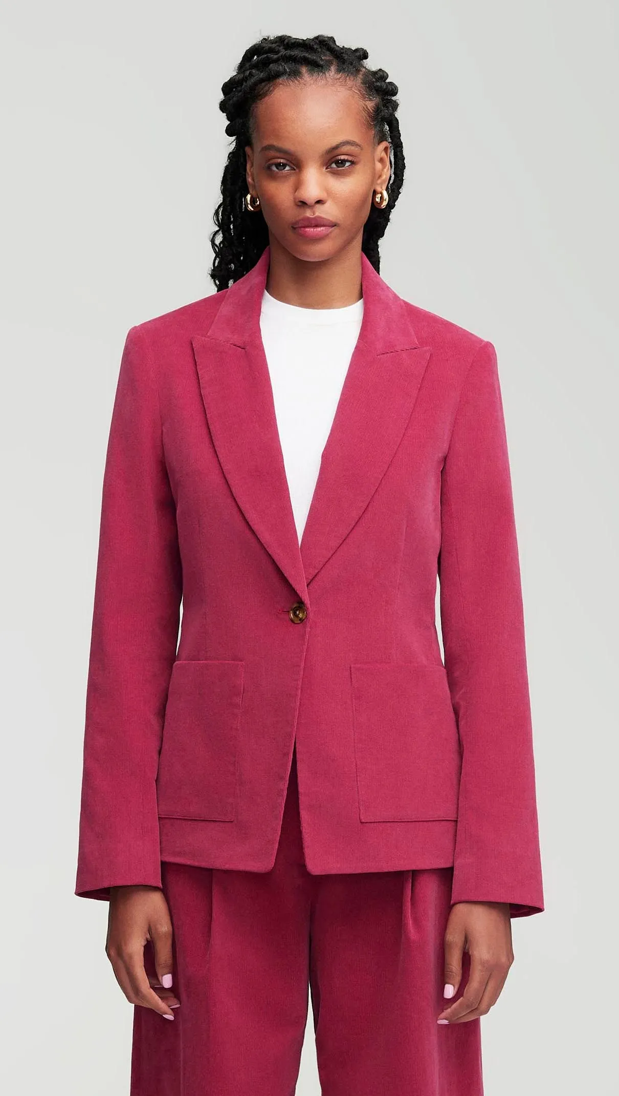 Patch Pocket Blazer in Corduroy | Raspberry sold by Argent