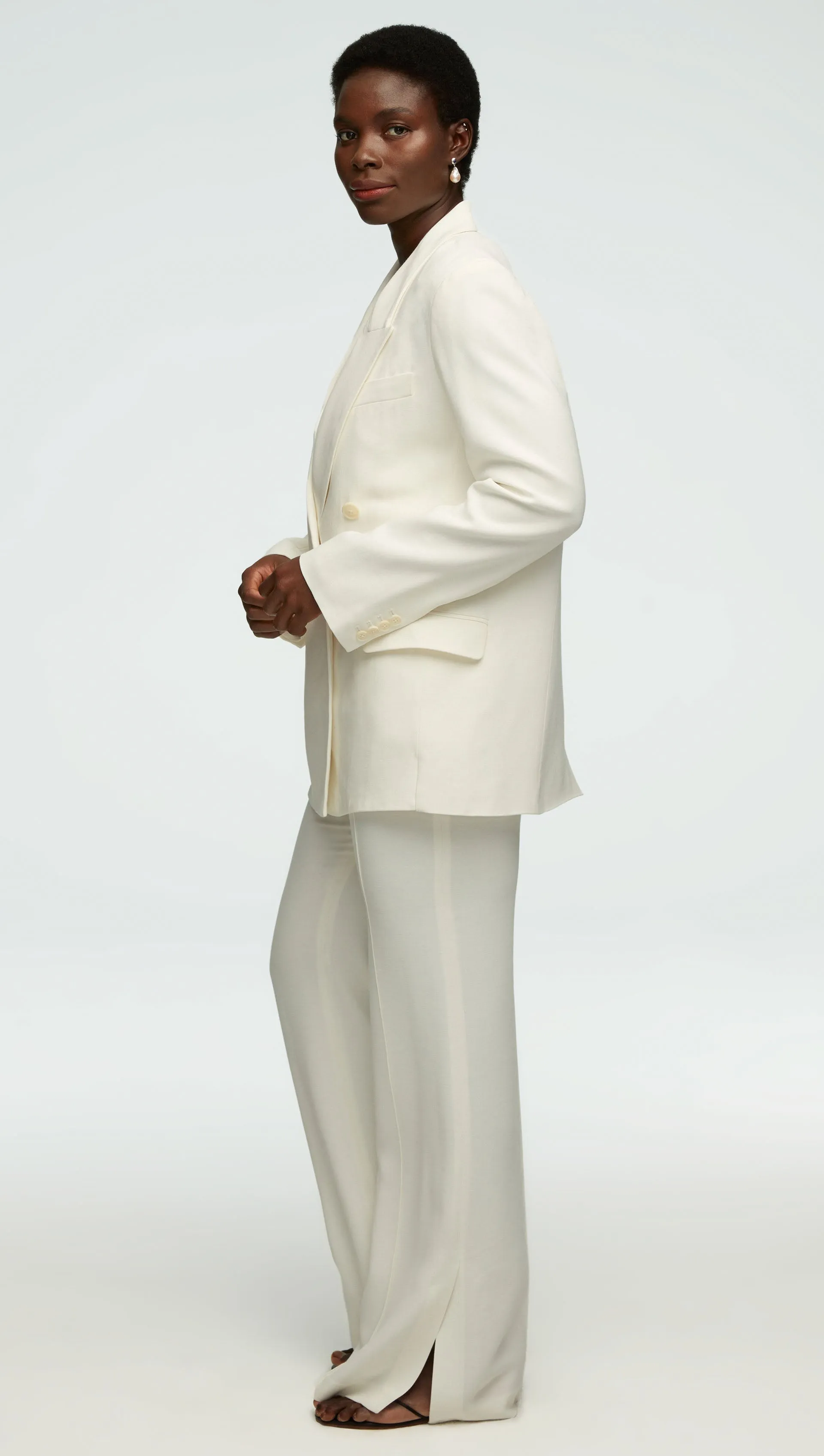 Peak Lapel Blazer in Viscose Wool Crepe | Ivory sold by Argent product image thumbnail 3