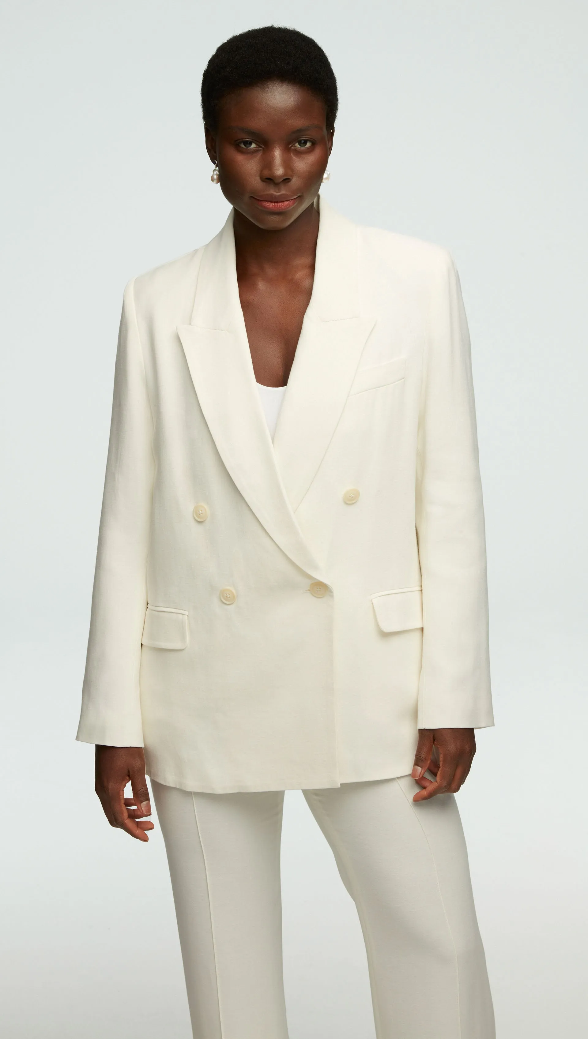 Peak Lapel Blazer in Viscose Wool Crepe | Ivory sold by Argent product image thumbnail 5