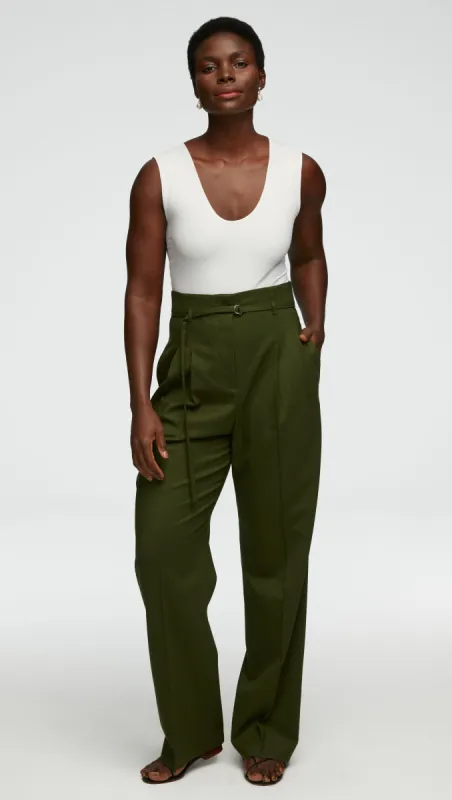 High-Waisted Belted Trouser in Seasonless Wool | Olive sold by Argent