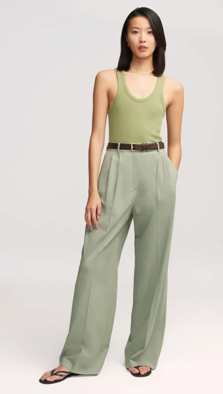 Pleated Trouser in Seasonless Wool | Sage sold by Argent