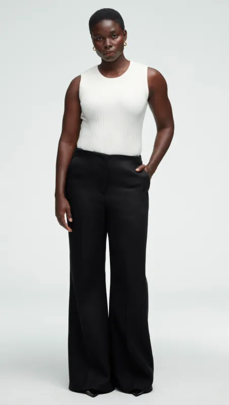 High-Waisted Flare Trouser in Viscose Wool Twill | Black sold by Argent
