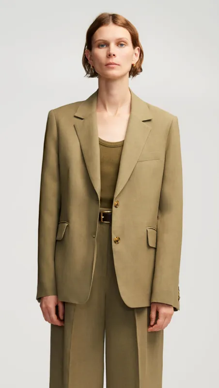 Boyfriend Blazer in Viscose Linen Twill | Khaki Green sold by Argent