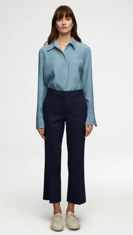 Slim Kick Flare Trouser in Seasonless Wool | Navy sold by Argent
