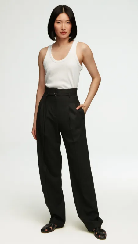 High-Waisted Belted Trouser in Seasonless Wool | Black sold by Argent