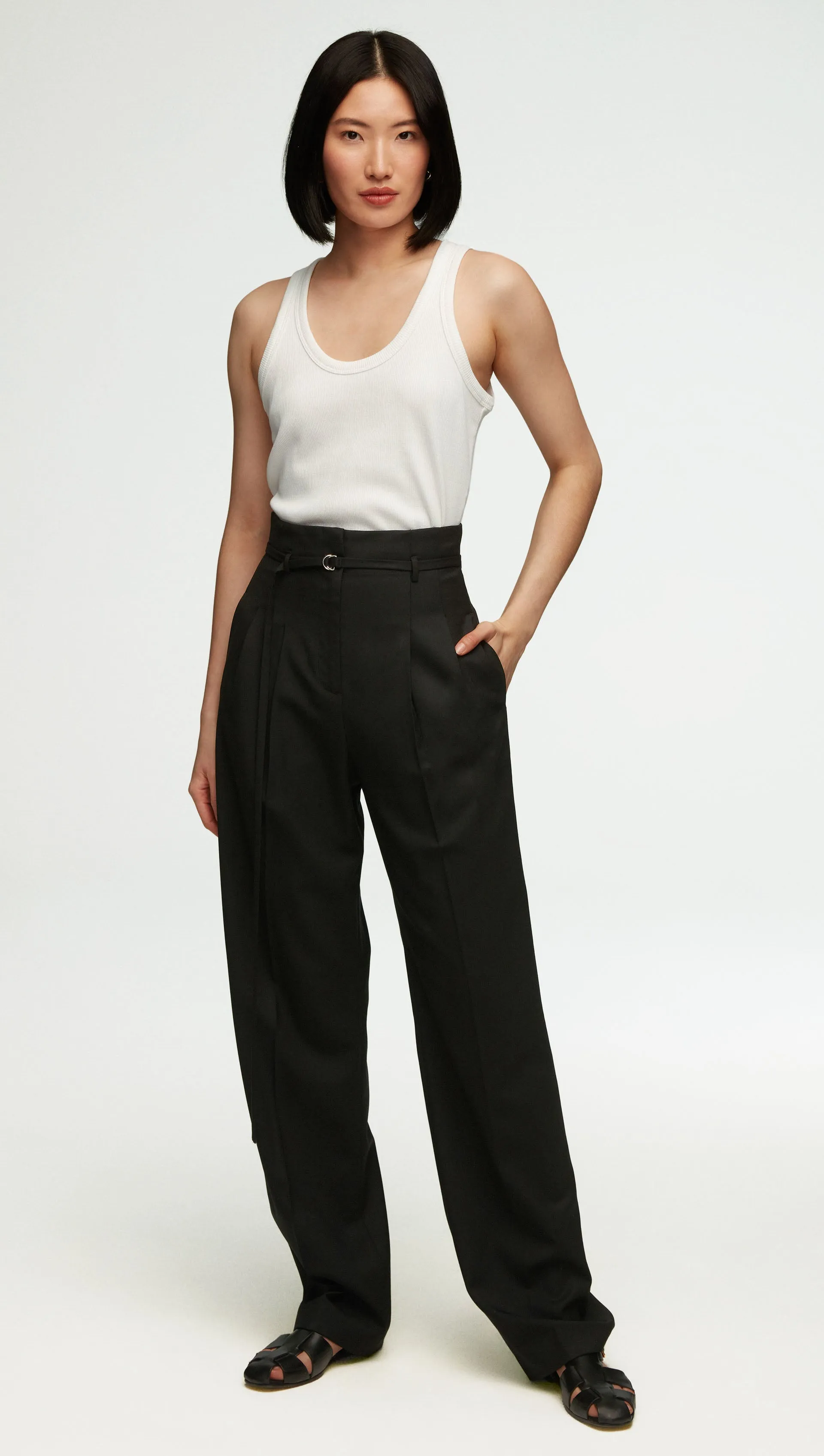 High-Waisted Belted Trouser in Seasonless Wool | Black sold by Argent