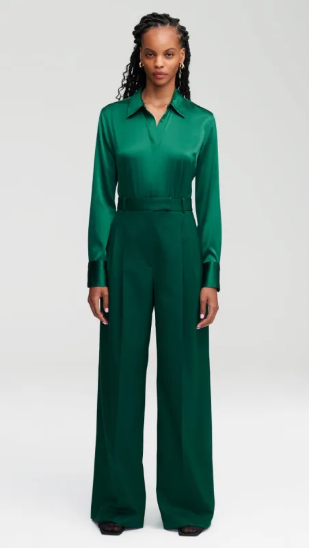 Pleated Trouser in Seasonless Wool | Emerald sold by Argent