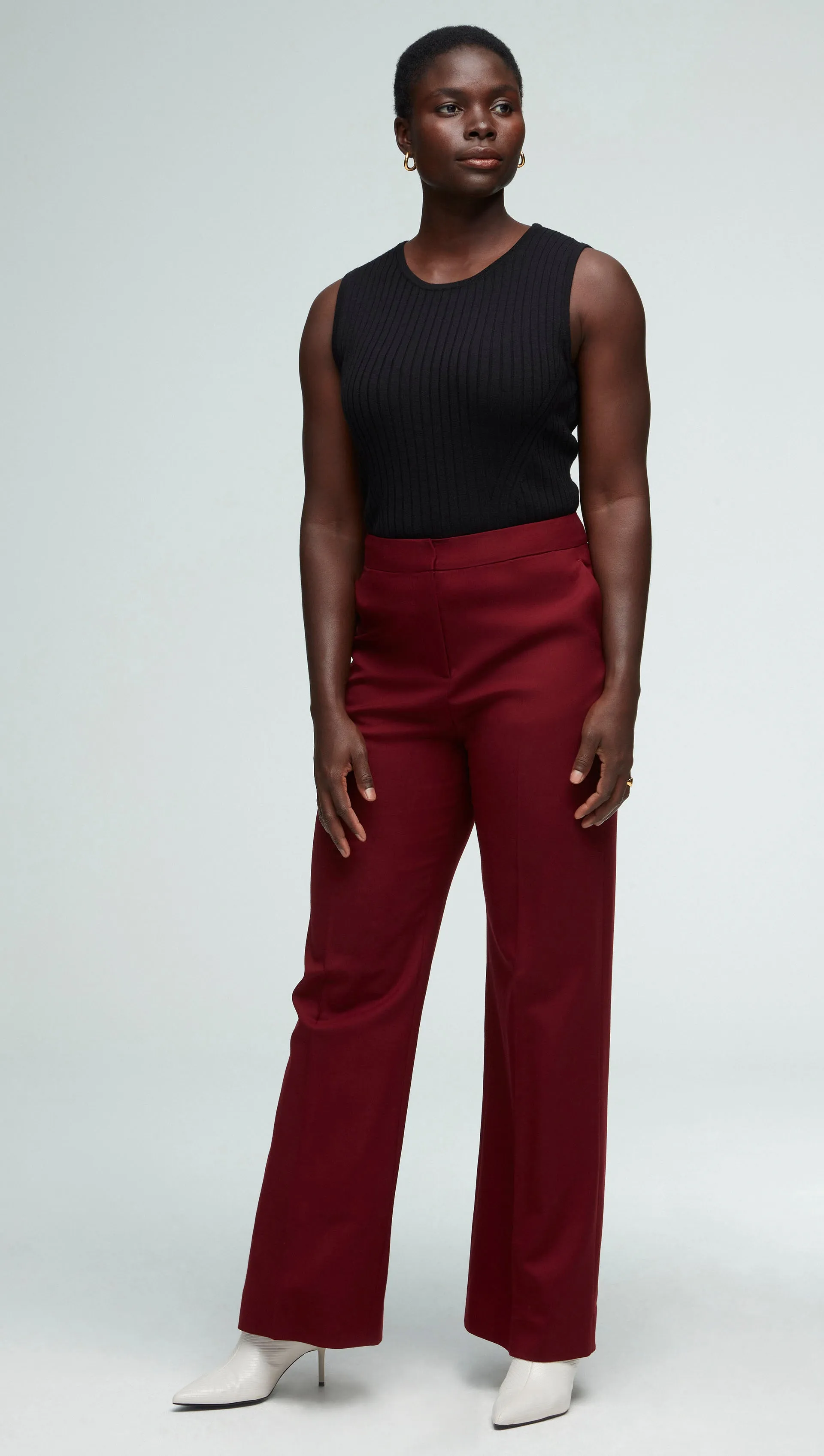 Wide Leg Trouser in Seasonless Wool | Merlot sold by Argent