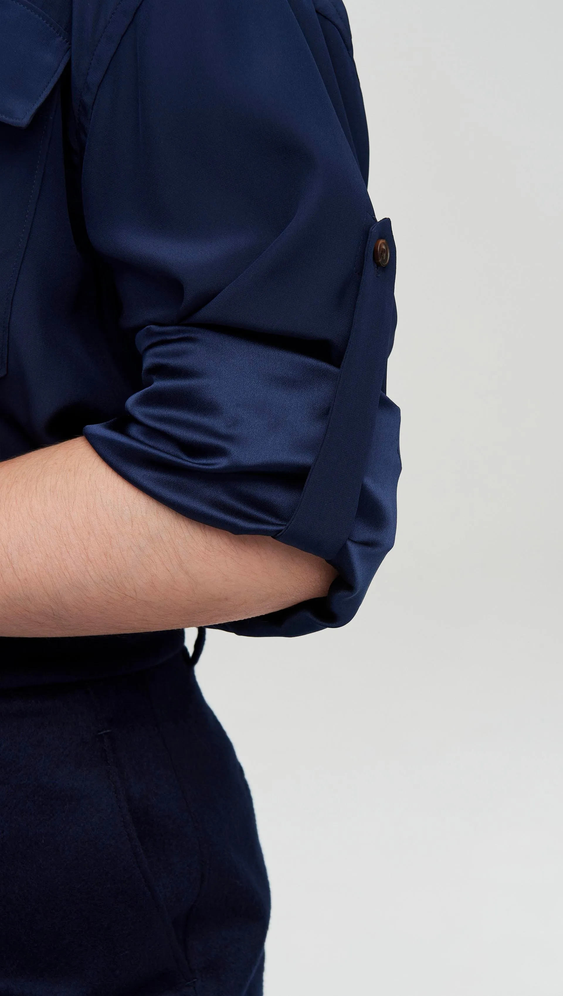 Utility Shirt in Matte-side Silk Charmeuse | Navy sold by Argent product image thumbnail 2