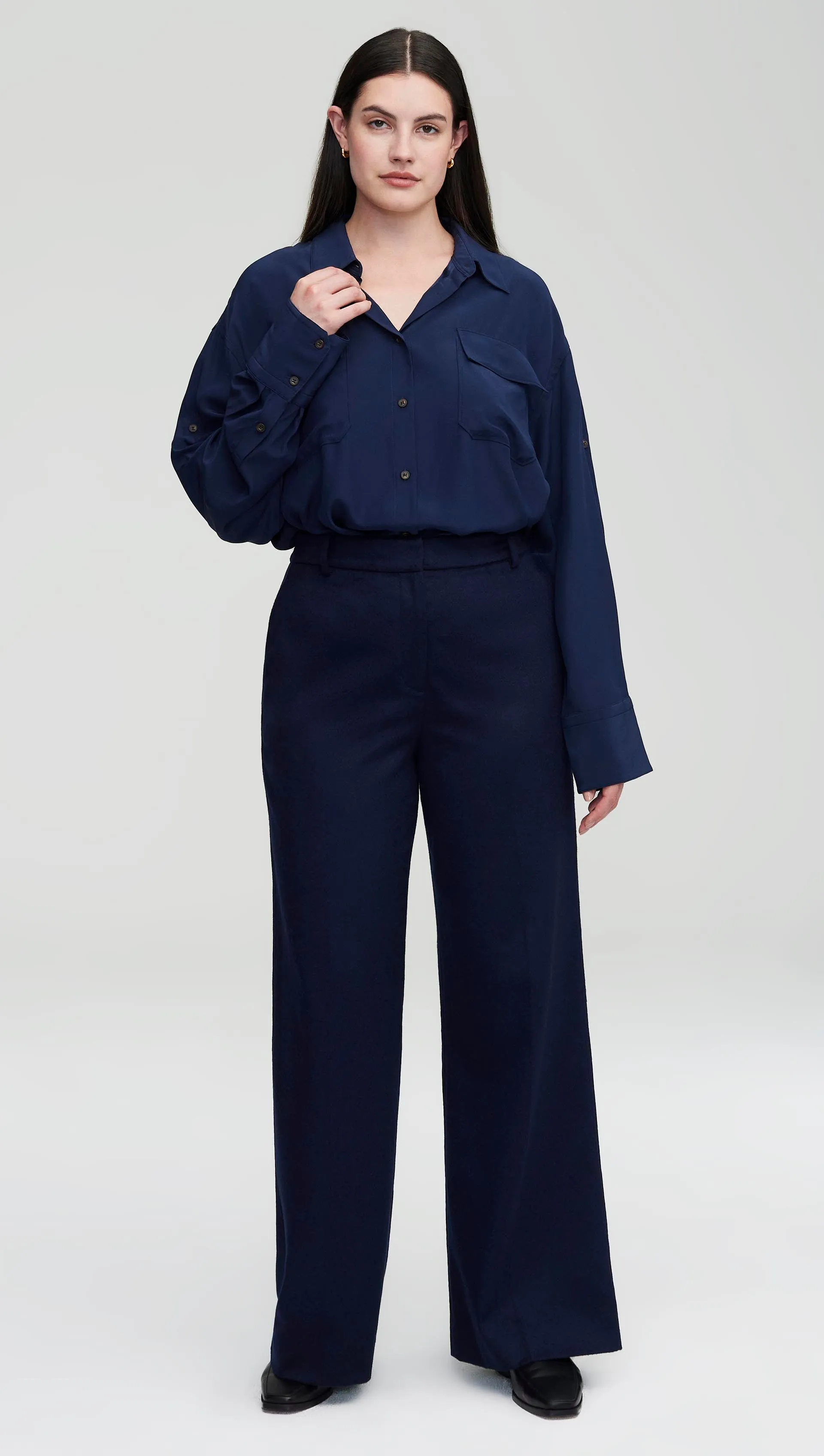 Utility Shirt in Matte-side Silk Charmeuse | Navy sold by Argent product image thumbnail 3