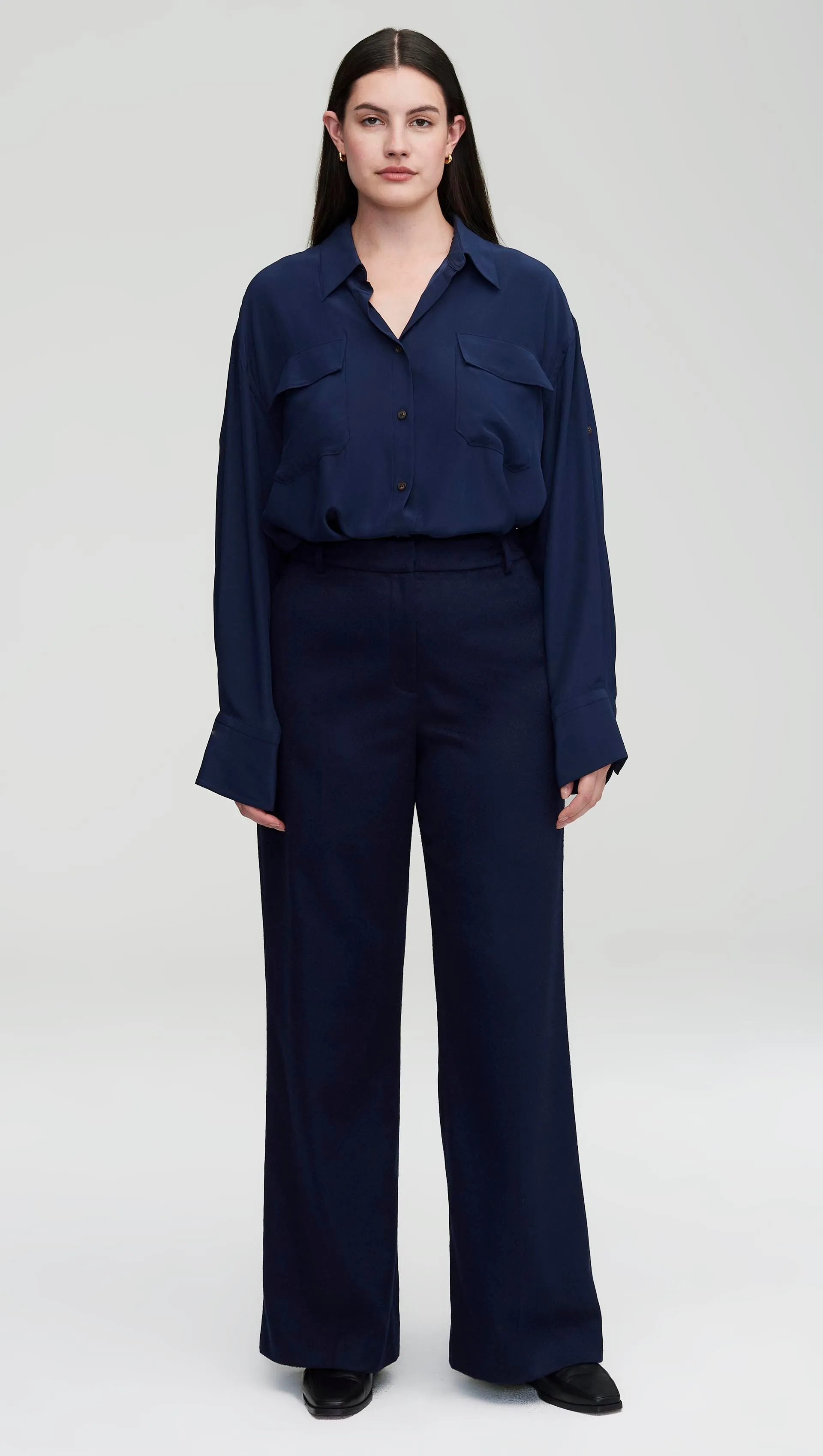 Utility Shirt in Matte-side Silk Charmeuse | Navy sold by Argent product image thumbnail 5
