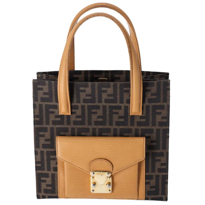 Fendi Zucca Front Pocket Tote Satchel Shoulder Bag Brown FF Logo sold by Gaby's Bags