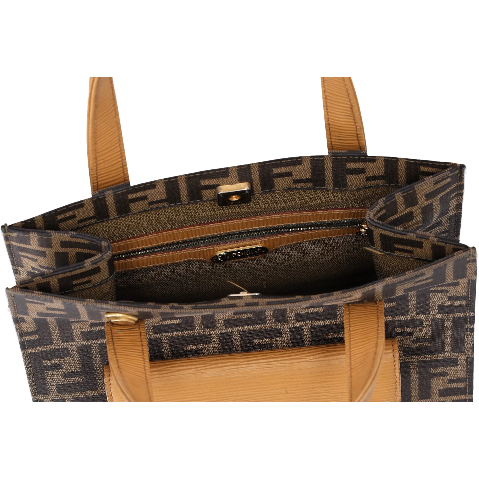 Fendi Zucca Front Pocket Tote Satchel Shoulder Bag Brown FF Logo sold by Gaby's Bags product image thumbnail 4