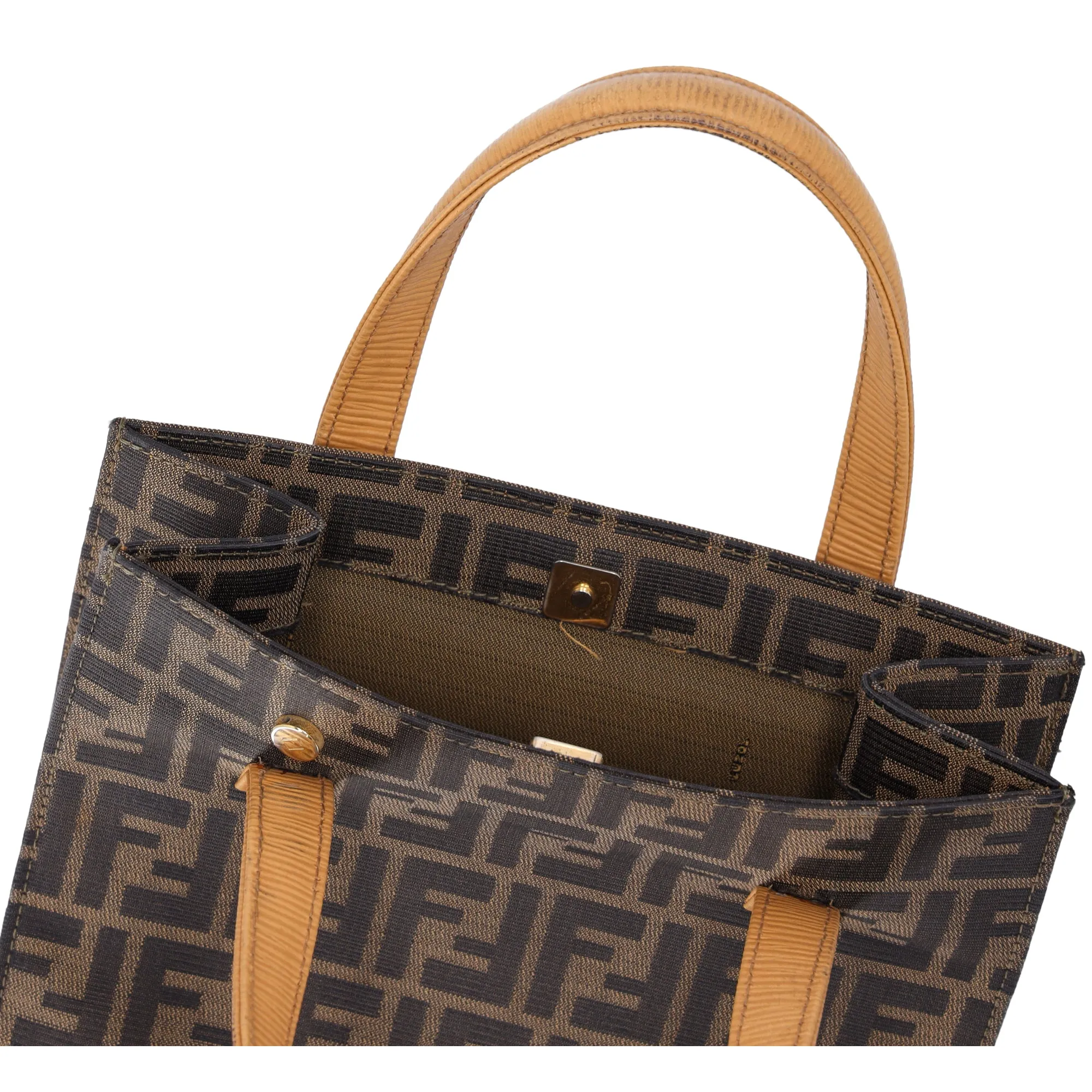 Fendi Zucca Front Pocket Tote Satchel Shoulder Bag Brown FF Logo sold by Gaby's Bags product image thumbnail 2