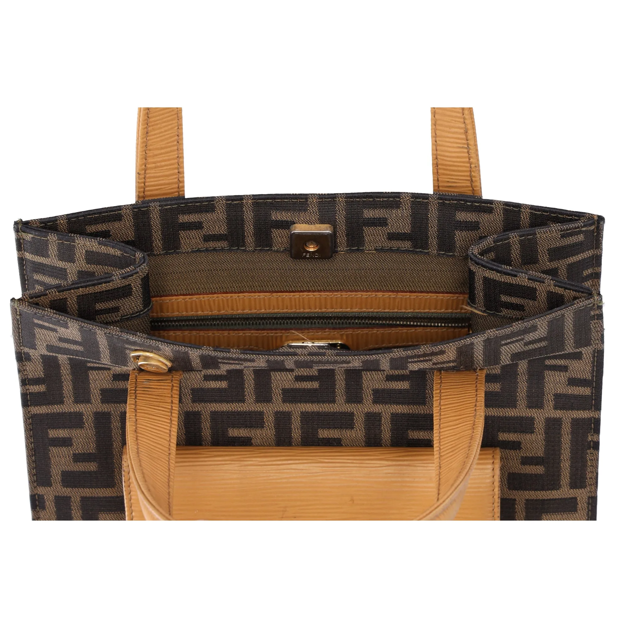 Fendi Zucca Front Pocket Tote Satchel Shoulder Bag Brown FF Logo sold by Gaby's Bags product image thumbnail 3
