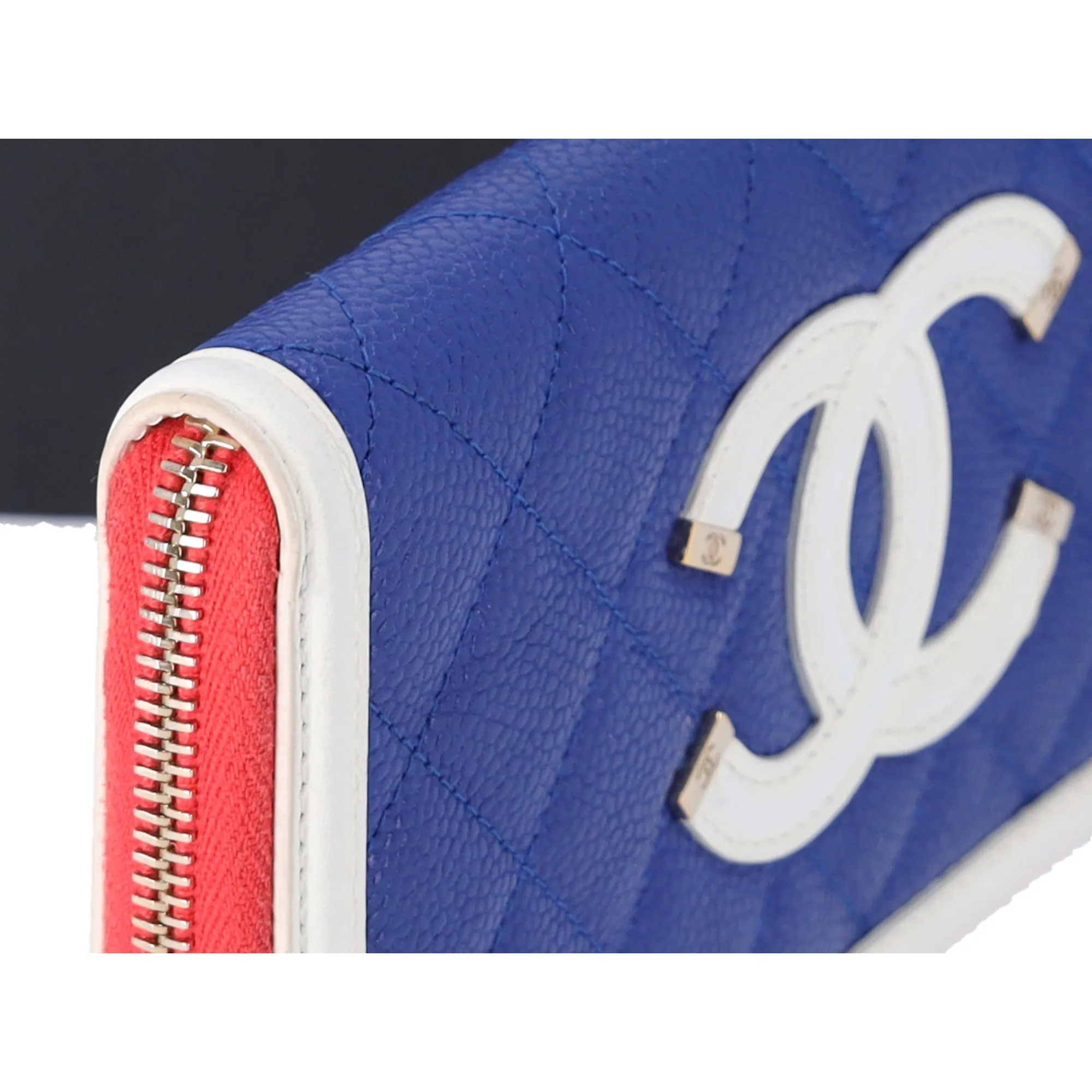 CHANEL Caviar Quilted Medium Filigree Zip Around Wallet Blue White Red sold by Gaby's Bags product image thumbnail 3
