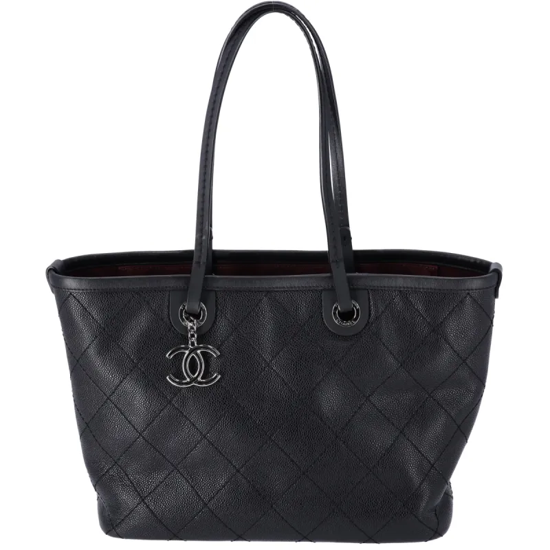 CHANEL On the Road Caviar Grained Calfskin Shopping Fever Tote Black + Pouch sold by Gaby's Bags