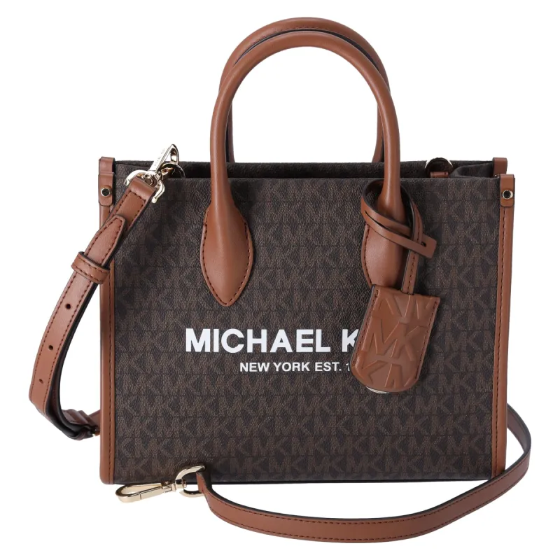 Michael Kors Mirella Small Top Zip Shopper Tote Crossbody Brown MK Siganture sold by Gaby's Bags