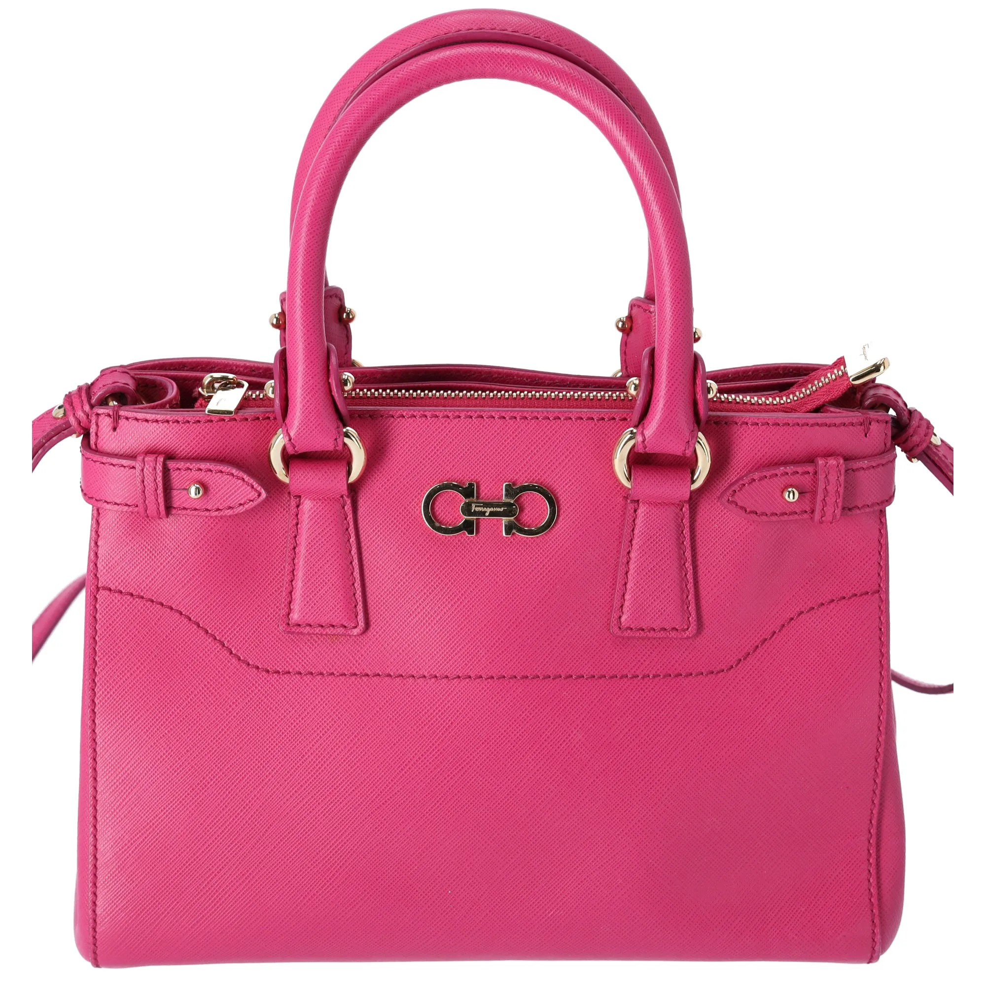 Salvatore Ferragamo Beky Tote Shoulder Bag Saffiano Leather Small Fuschia Pink sold by Gaby's Bags