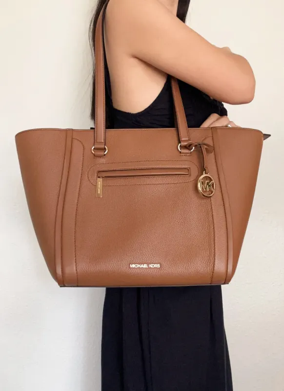 Michael Kors Carine Front Pocket Shoulder Tote Luggage Pebbled Leather sold by Gaby's Bags