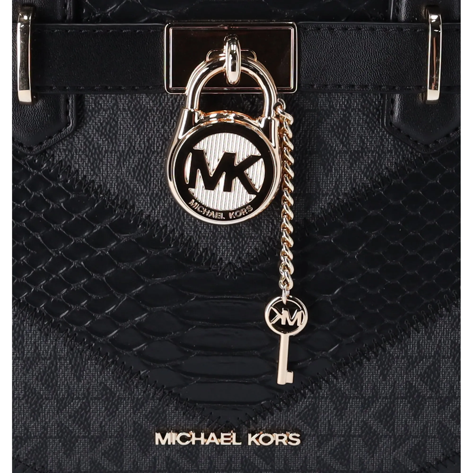 Michael Kors Hamilton Small Satchel Crossbody Exotic MK Black Signature sold by Gaby's Bags product image thumbnail 2
