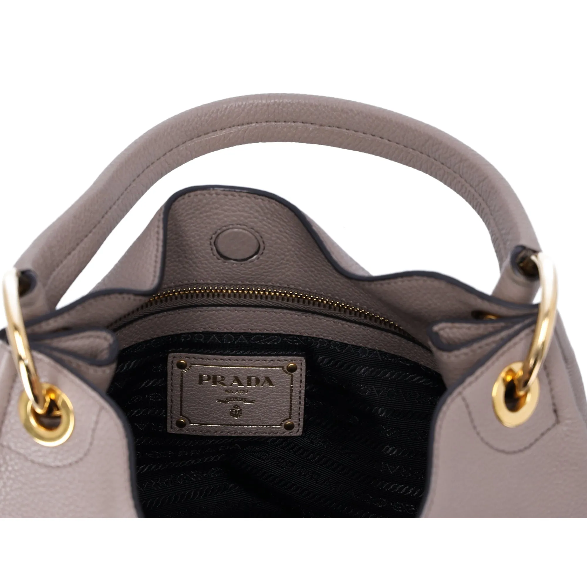 PRADA Vitello Phenix Logo Hobo Shoulder Tote Taupe Pebbled Leather 1BC051 sold by Gaby's Bags product image thumbnail 4