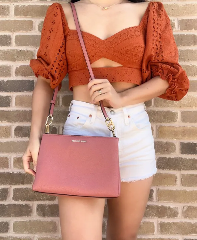 Michael Kors Trisha Medium Triple Compartment Crossbody Bag Rose Pink Leather sold by Gaby's Bags