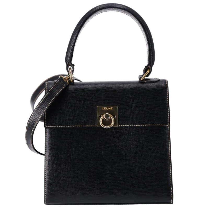 Celine Gancini Convertible Shoulder Bag Leather Black sold by Gaby's Bags
