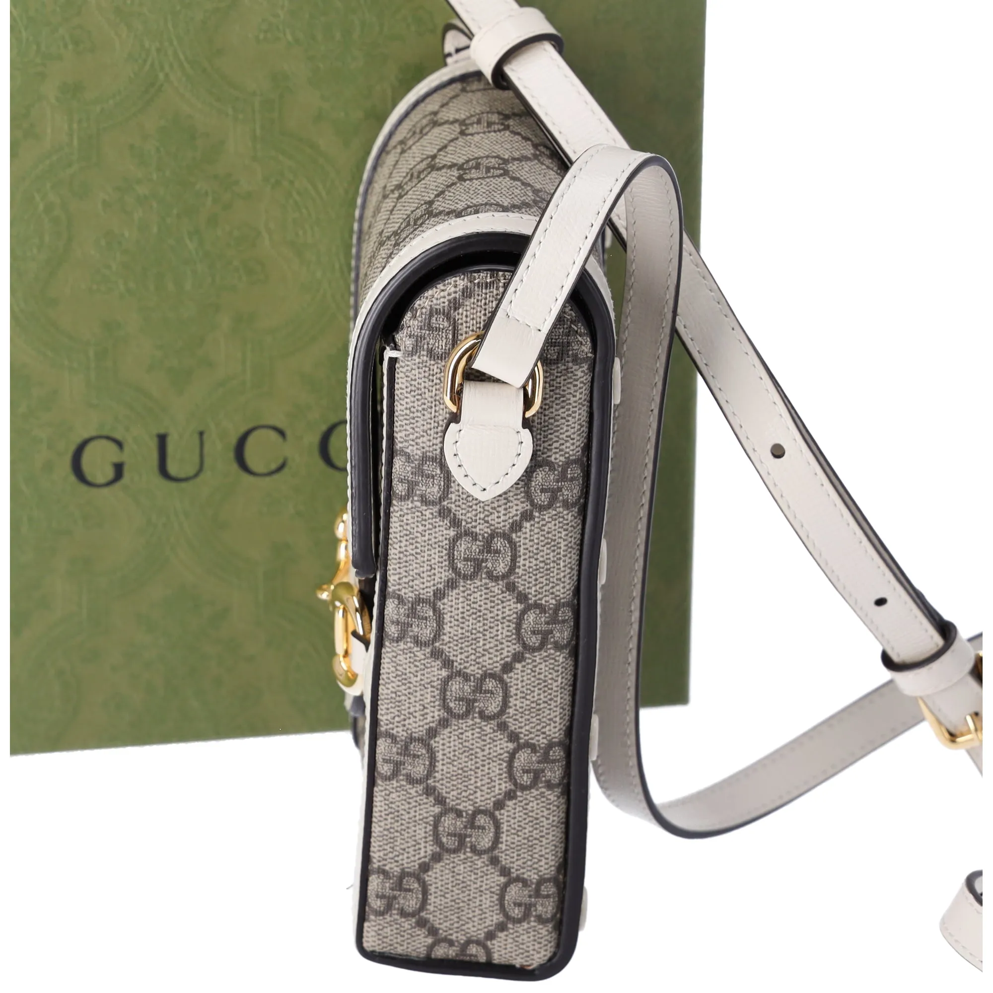 GUCCI GG Supreme Mini Horsebit 1955 Phone Crossbody Bag Beige Ebony sold by Gaby's Bags product image thumbnail 2