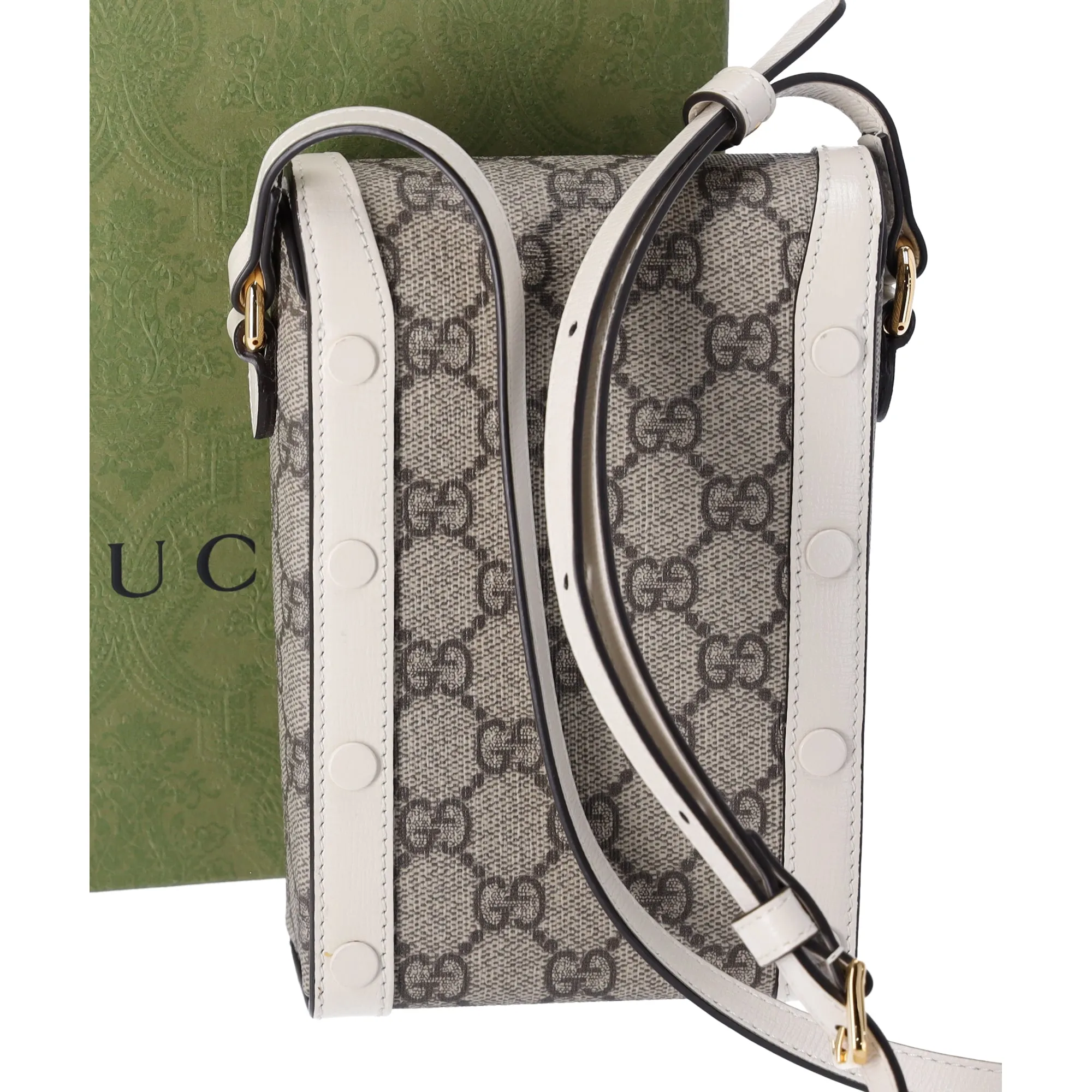 GUCCI GG Supreme Mini Horsebit 1955 Phone Crossbody Bag Beige Ebony sold by Gaby's Bags product image thumbnail 3