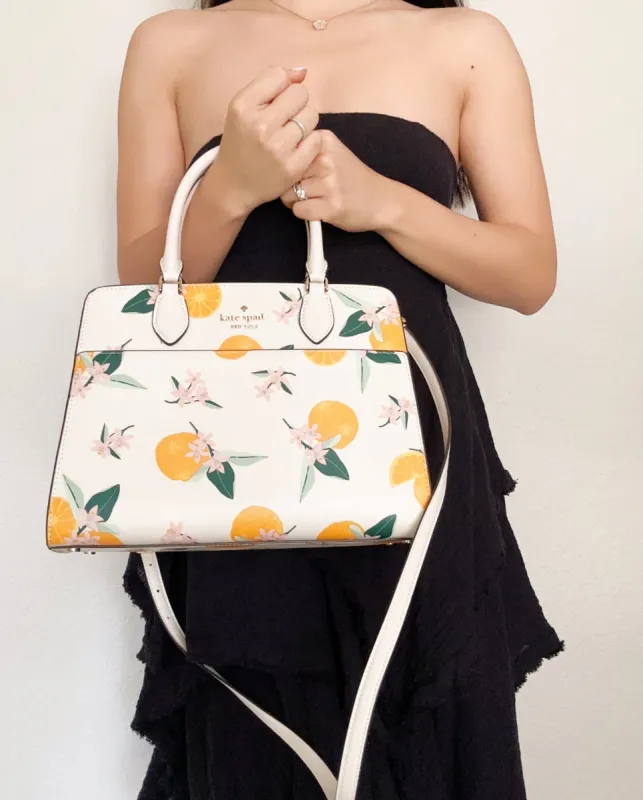 Kate Spade Staci Madison Orange Toss Medium Satchel Crossbody KC698 Cream Multi sold by Gaby's Bags