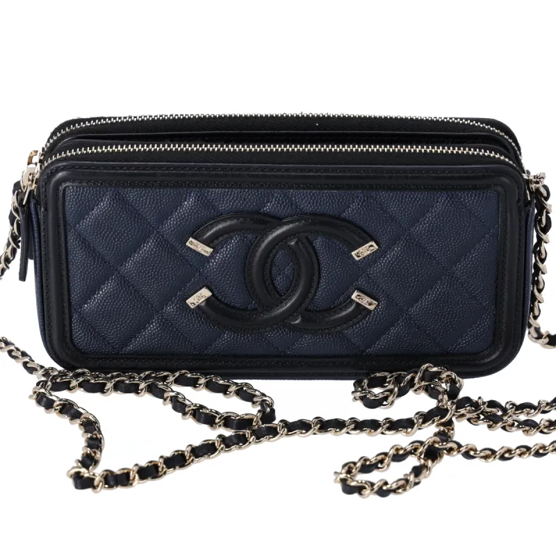 CHANEL Caviar Quilted CC Filigree Clutch With Chain Crossbody Bag Navy sold by Gaby's Bags