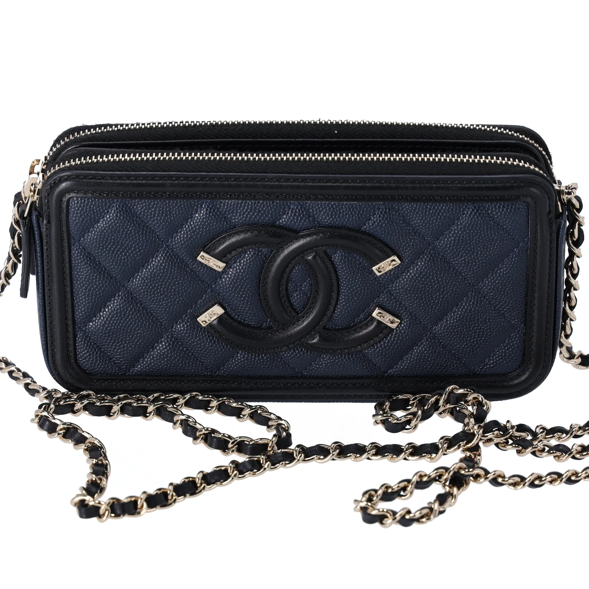 CHANEL Caviar Quilted CC Filigree Clutch With Chain Crossbody Bag Navy sold by Gaby's Bags