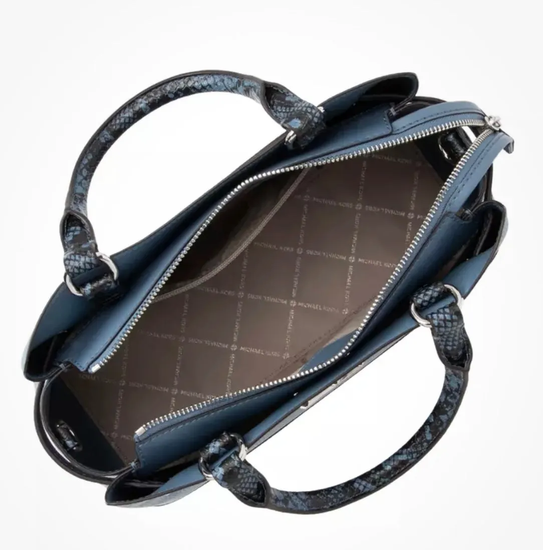 Michael Kors Reed Large Snake Skin Belted Satchel Crossbody Denim Blue sold by Gaby's Bags product image thumbnail 2