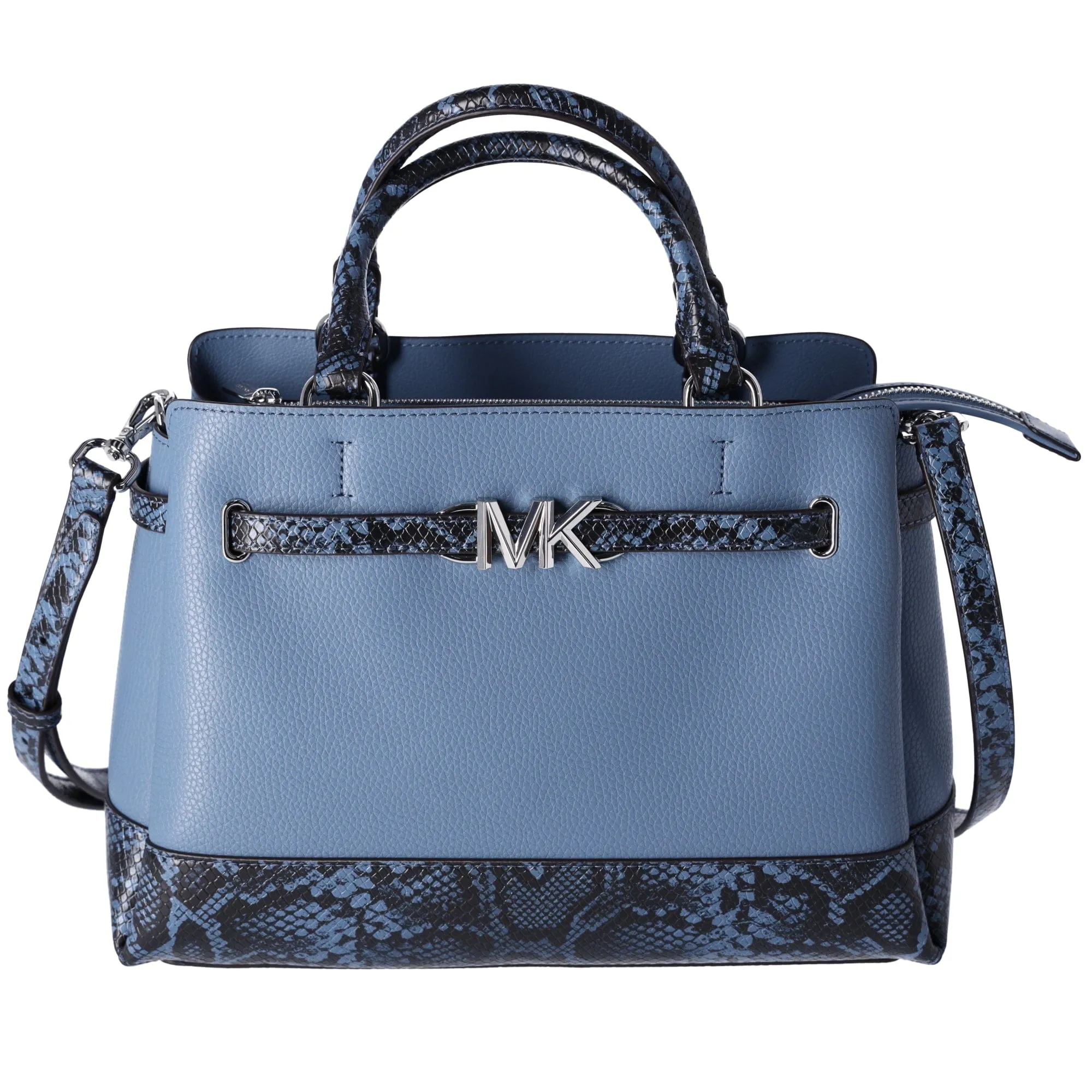 Michael Kors Reed Large Snake Skin Belted Satchel Crossbody Denim Blue sold by Gaby's Bags