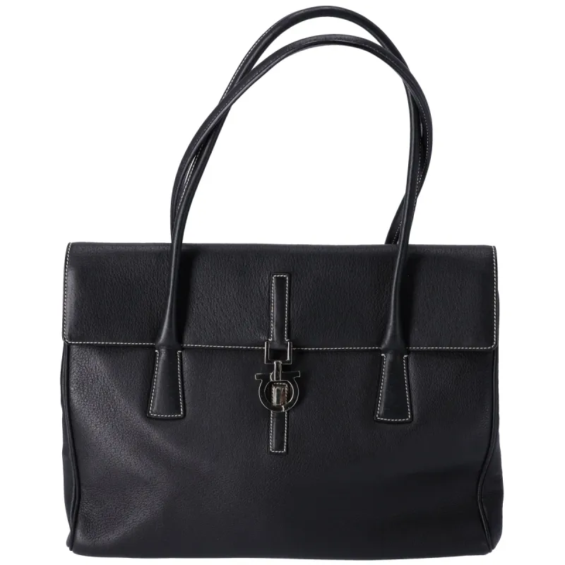 Salvatore Ferragamo Gancini Flap Shoulder Bag Black Leather sold by Gaby's Bags