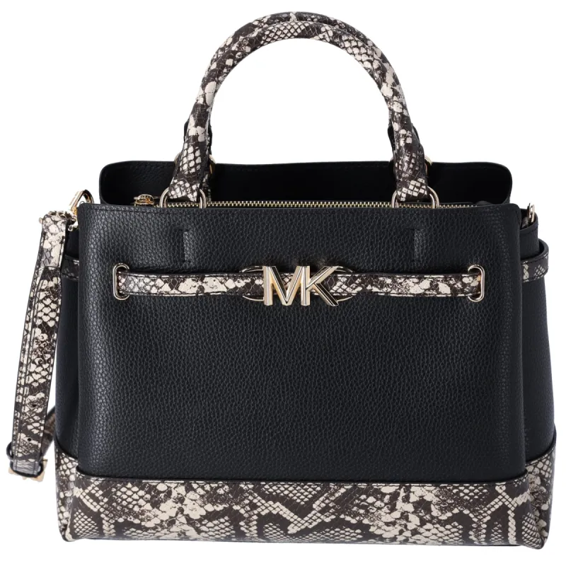 Michael Kors Reed Large Belted Satchel Bag Neutral Python Black Leather sold by Gaby's Bags