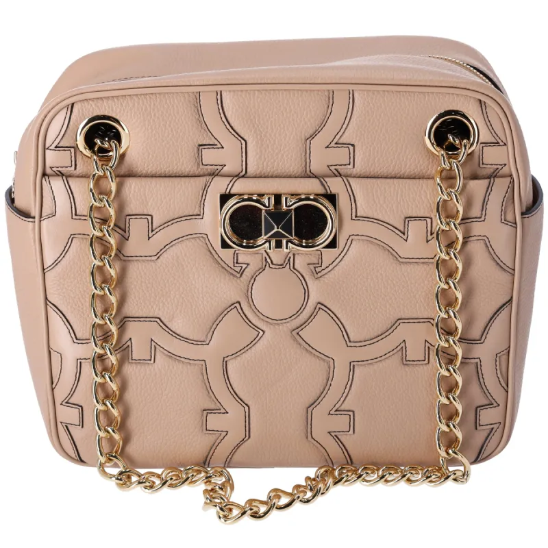 Salvatore Ferragamo Gancini Shoulder Bag 211412 Beige Leather sold by Gaby's Bags
