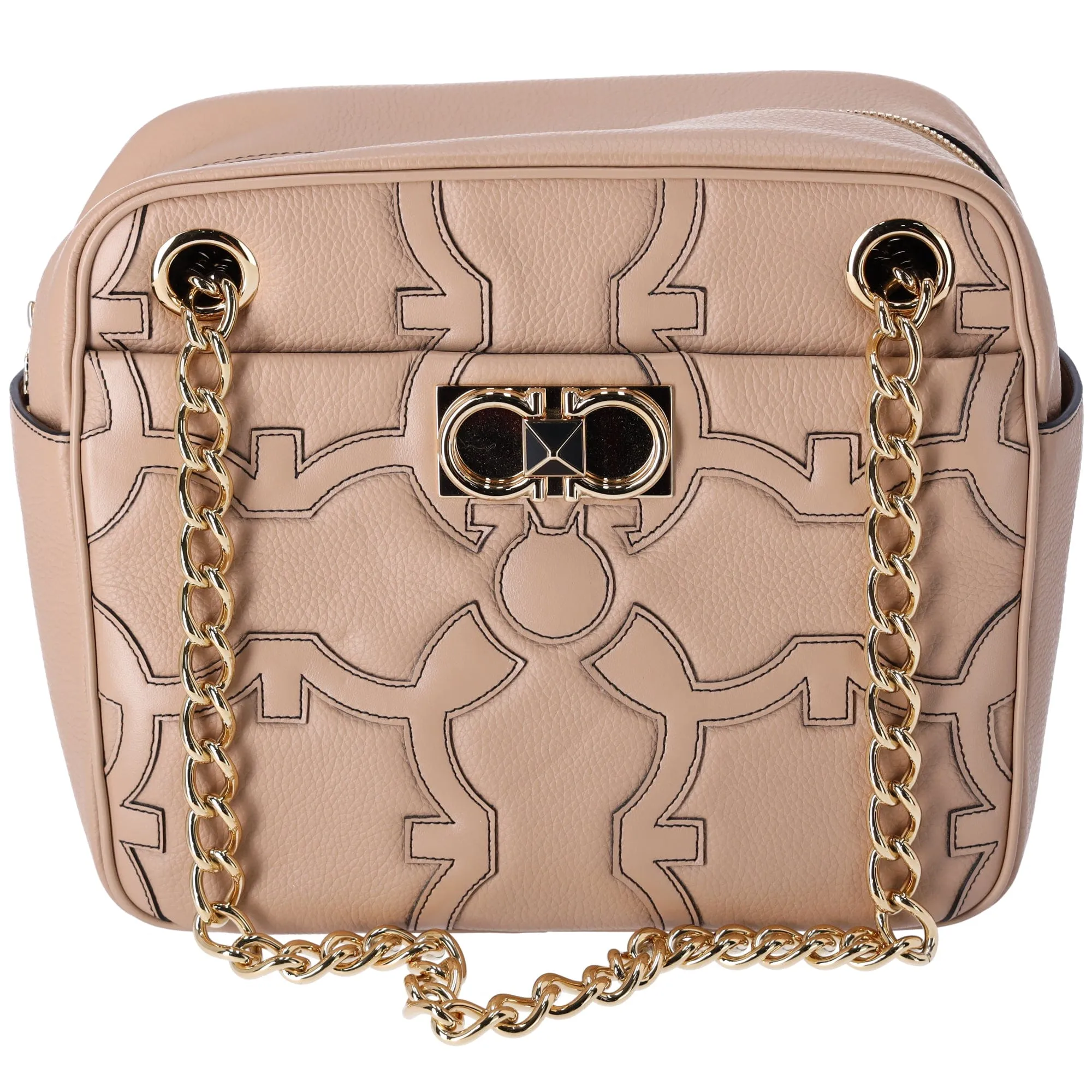 Salvatore Ferragamo Gancini Shoulder Bag 211412 Beige Leather sold by Gaby's Bags