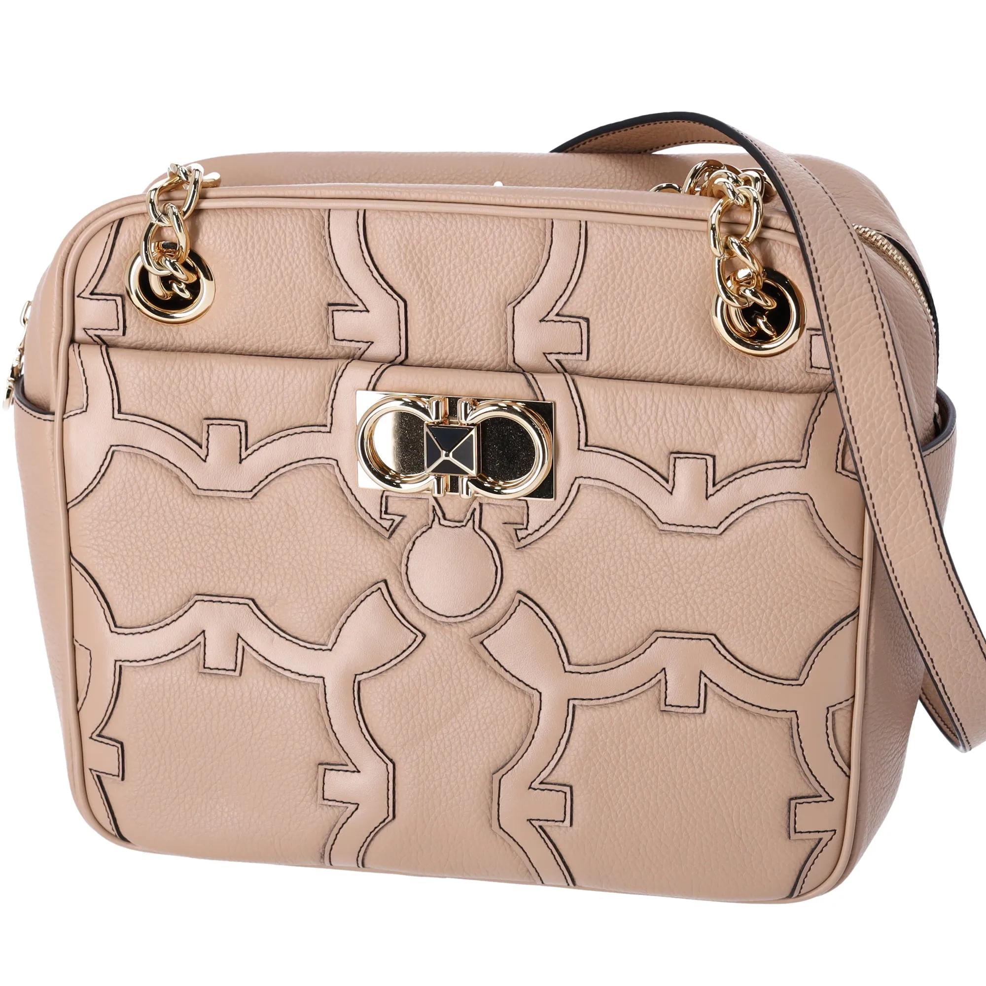 Salvatore Ferragamo Gancini Shoulder Bag 211412 Beige Leather sold by Gaby's Bags product image thumbnail 5