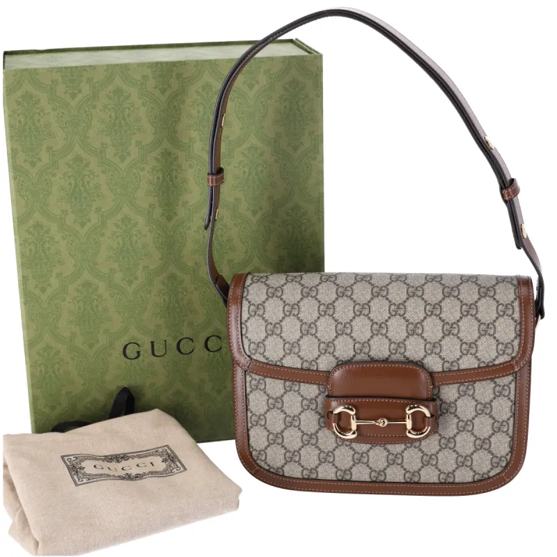 GUCCI Horsebit 1955 Shoulder Bag 602204 Beige Ebony Brown GG Supreme Canvas sold by Gaby's Bags