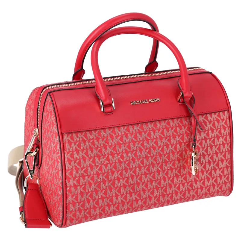 Michael Kors MK Jet Set Travel Medium Duffle Bag Satchel Bright Red MK Signature sold by Gaby's Bags